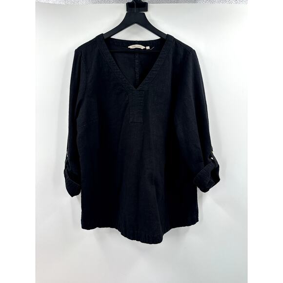Soft Surrounding Womens Plus 100% Cotton Black Tunic Roll Sleeve Blouse Size 1X - Picture 1 of 6